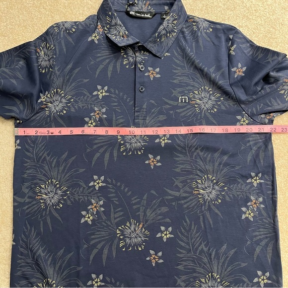 NEW Travis Mathew Polo Shirt Mens Large Blue Golf Calmer Waters Floral Hawaiian - Picture 7 of 10